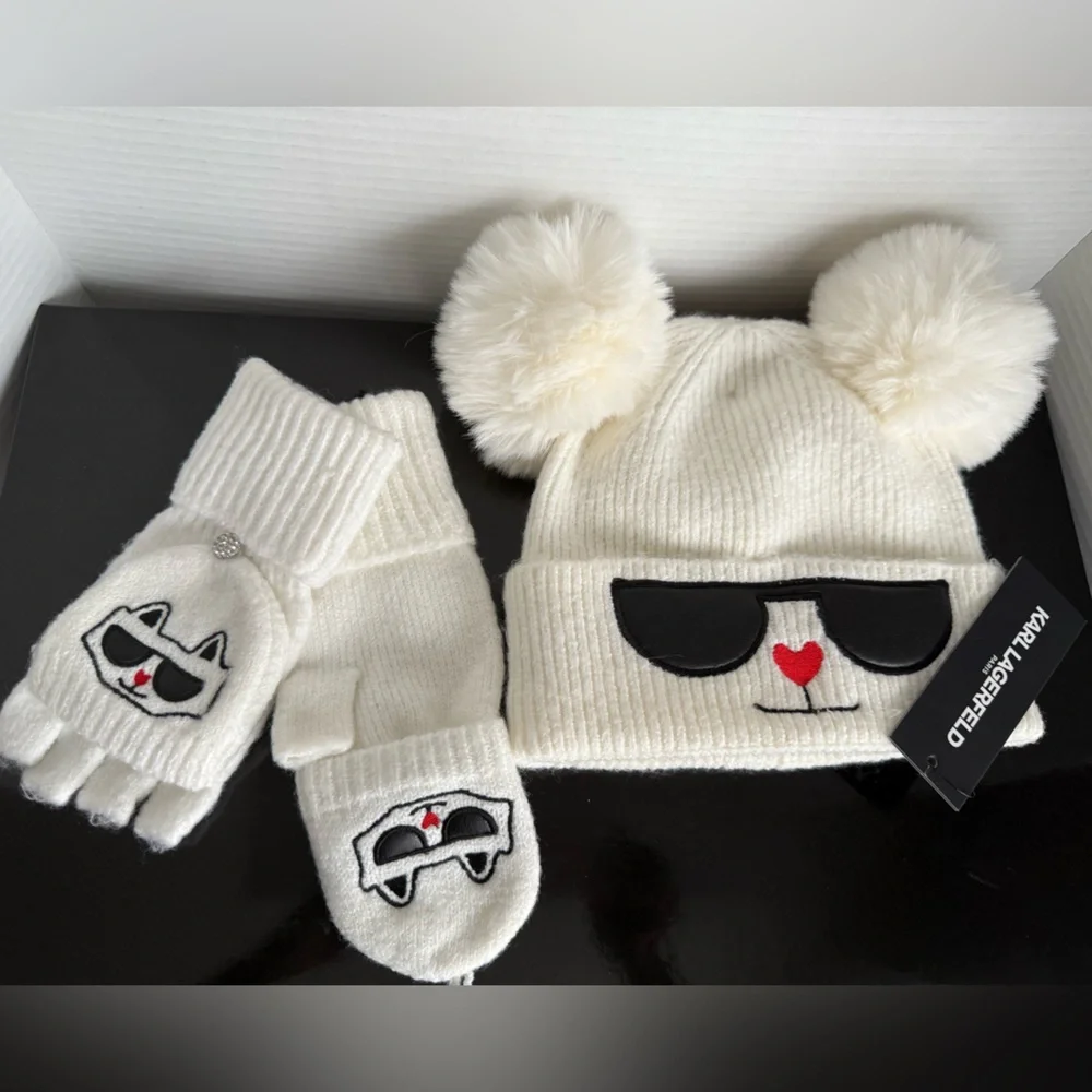 Karl Lagerfeld Hat & Gloves 2PC Set in Karl Largerfeld Gift Box❤️NWT Retail: $98 - Picture 4 of 11